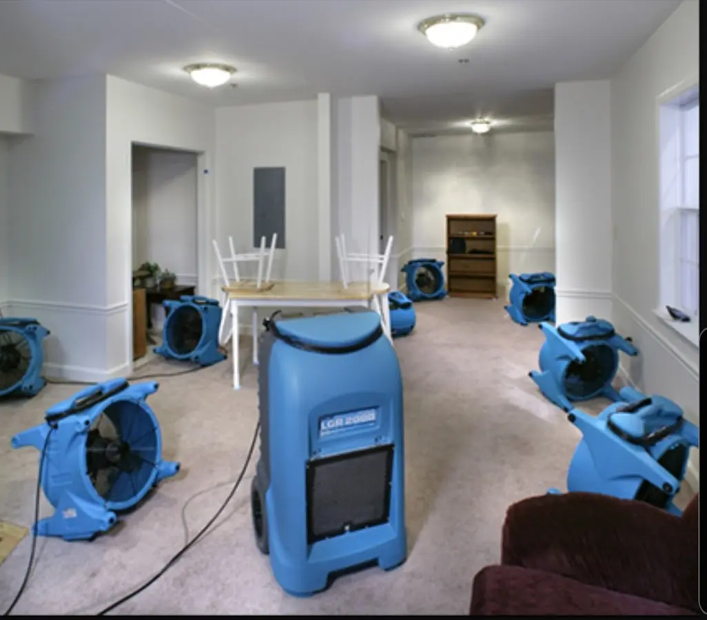 Air movers and dehumidifier setup for Water Damage Restoration in Rensselaer